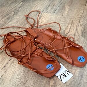 BRAND NWT Zara Tan Strappy Leather Sandals